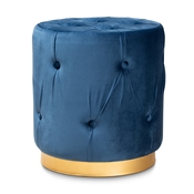 Baxton Studio Gaia Glam and Luxe Navy Blue Velvet Fabric Upholstered Gold Finished Button Tufted Ottoman